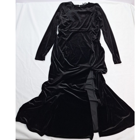 Disturbia Maxi Dress 16 Antivenom Spider Cut Out Mesh Black Velvet Gown Goth - Picture 4 of 10